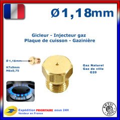 Injecteur gaz ou gicleur gaz de 1,18mm pour cuisinière ROSIERES