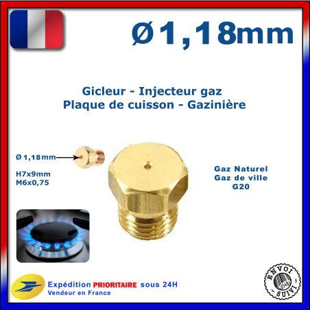 Injecteur gaz ou gicleur gaz de 1,18mm pour cuisinière ROSIERES
