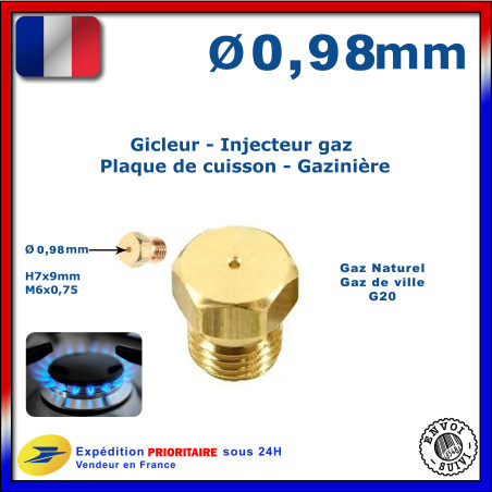 Injecteur gaz ou gicleur gaz de 0,98mm pour cuisinière TECHNOGAS