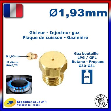 Gicleur gaz bouteille 1.93mm 1,93mm cuisinière gazinière