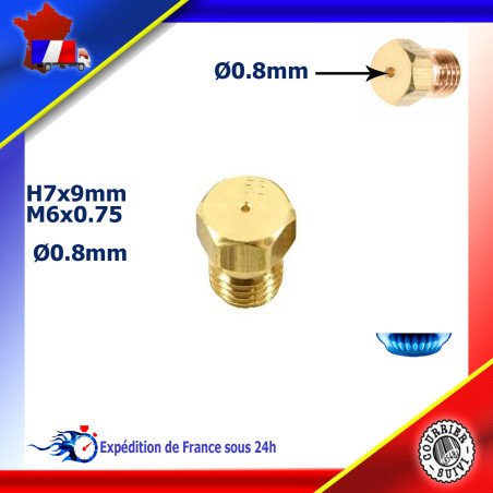 Injecteur gaz ou gicleur gaz de 0,80mm pour cuisinière ROSIERES